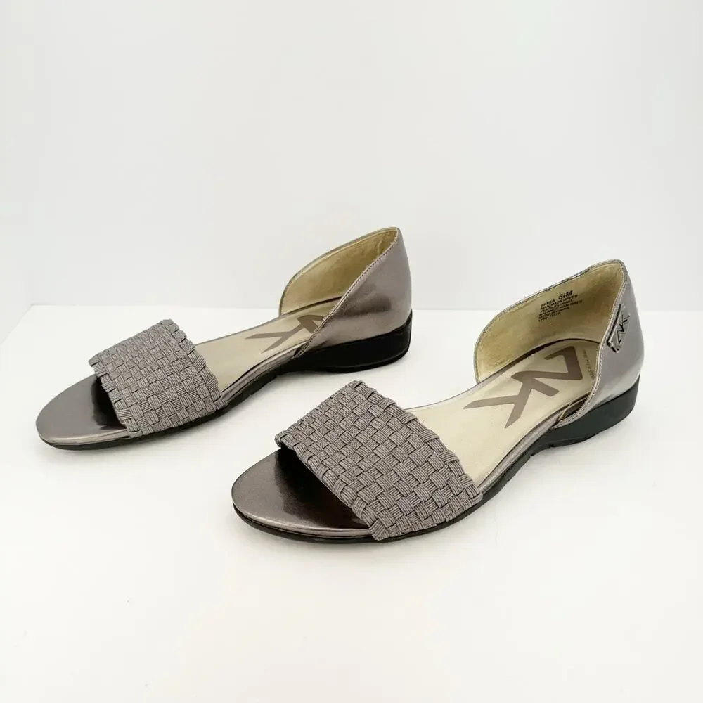 Anne‎ Klein Sport Metallic Silver Woven Stretch Faux Leather Flats Sz 8.5M